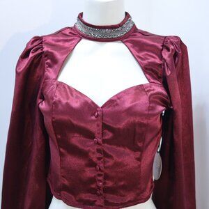 MILK &HONEY Backless Cropped Satin Blouse Size S NWT